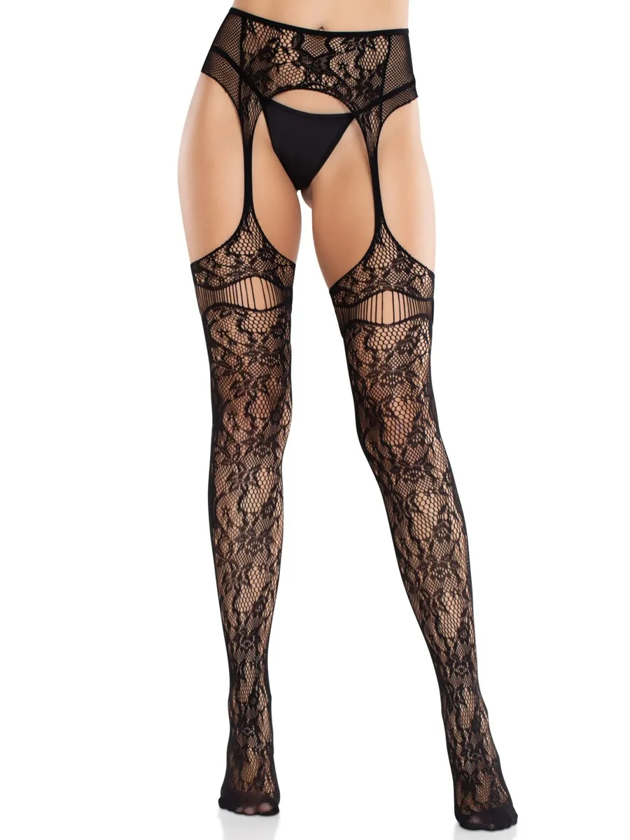 Колготки Leg Avenue Net Stockings with Attached Garter Belt One Size Black
