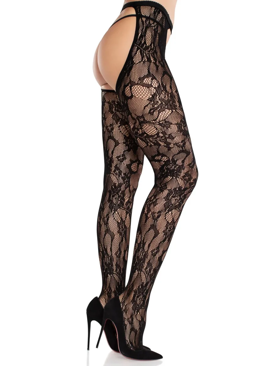 Колготки Leg Avenue Rose Lace Crotchless Tights with Open One Size Black