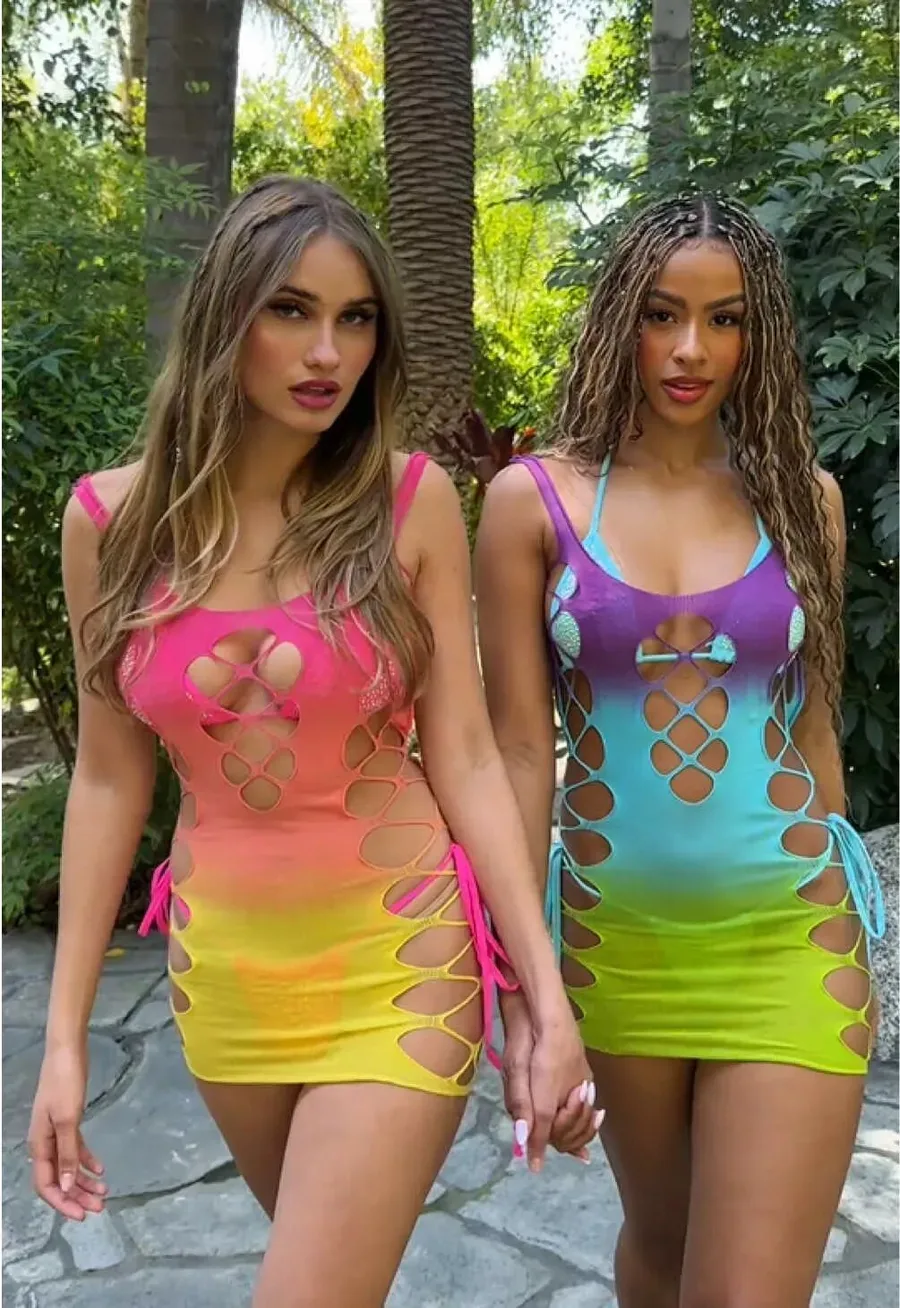 Платье Leg Avenue Seamless Ombre Faux Lace Up Mini Dress One Size Sunset