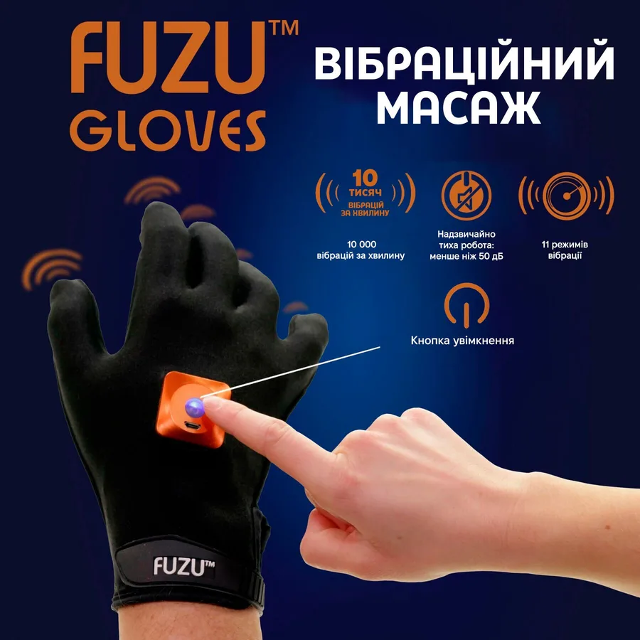 Віброрукавичка (ліва) FUZU Gloves Vibrating Massage Left Hand, 11 режимів