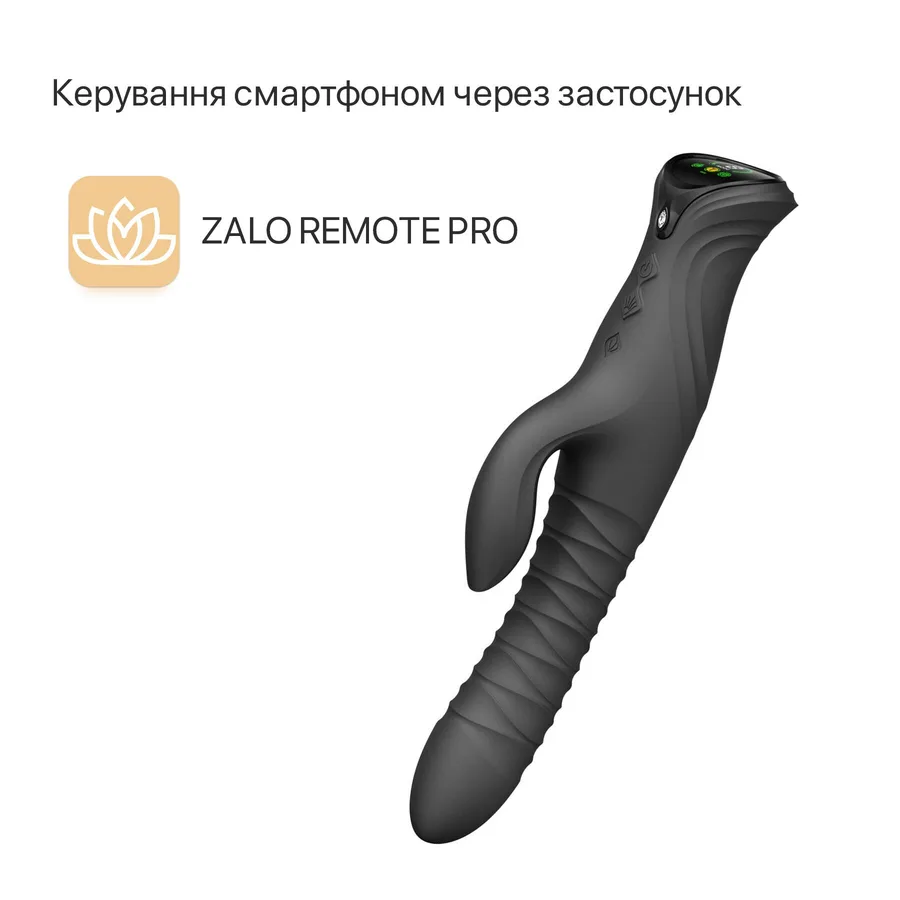 Смарт пульсатор-кролик з вібрацією Zalo Mose 2 Obsidian Black, підігрів до 42 °C, кристал Swarovski