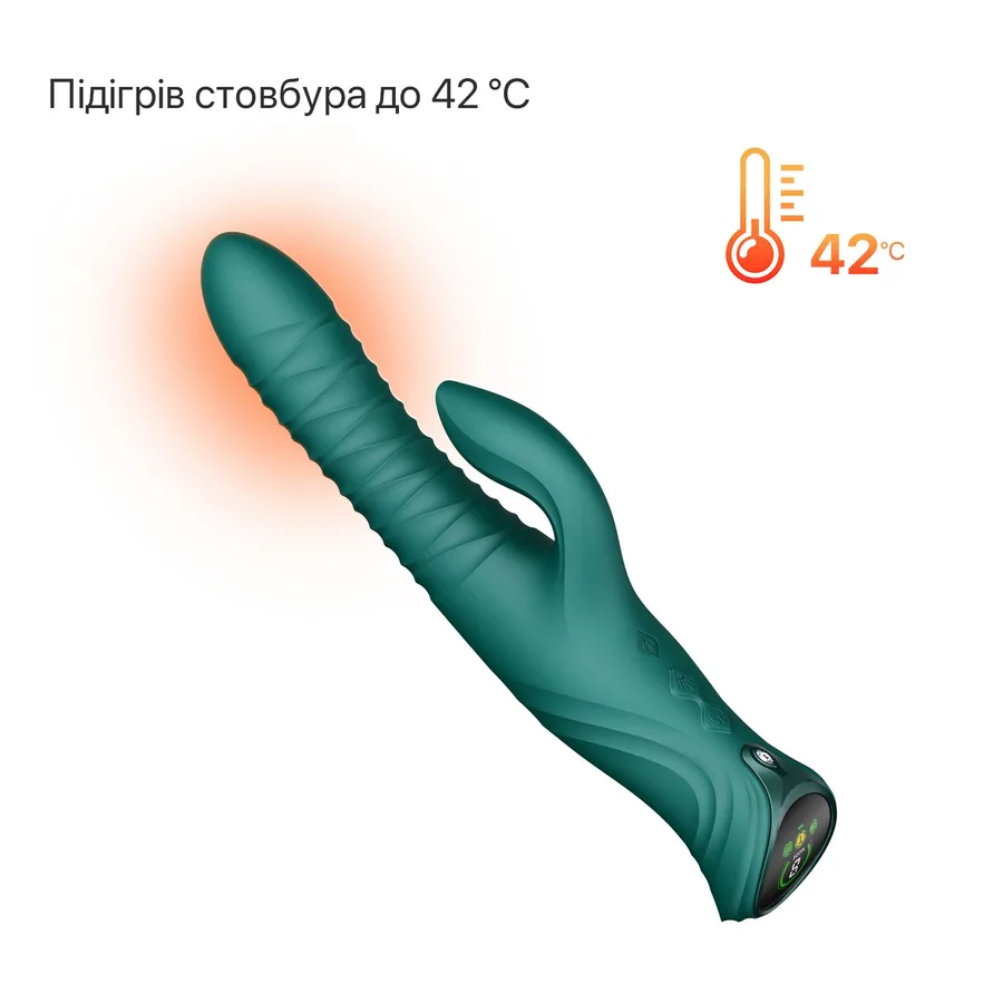 Смарт пульсатор-кролик з вібрацією Zalo Mose 2 Turquoise Green, підігрів до 42 °C, кристал Swarovski