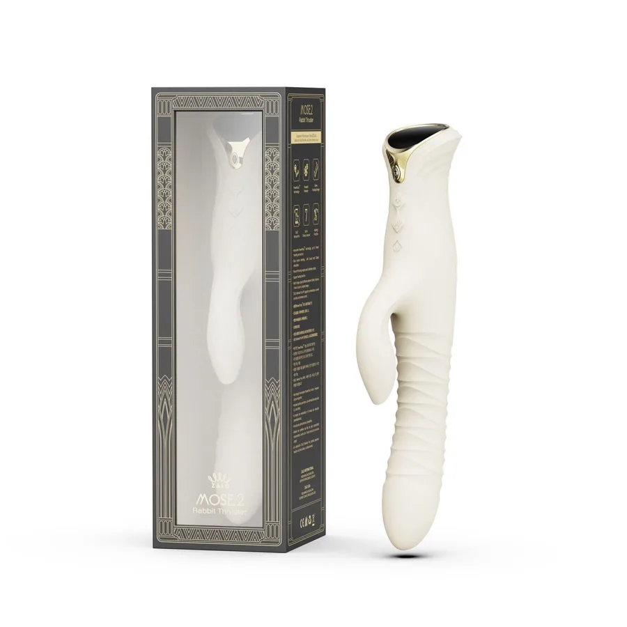 Смарт пульсатор-кролик с вибрацией Zalo Mose 2 Ivory White, подогрев до 42 °C, кристалл Swarovski