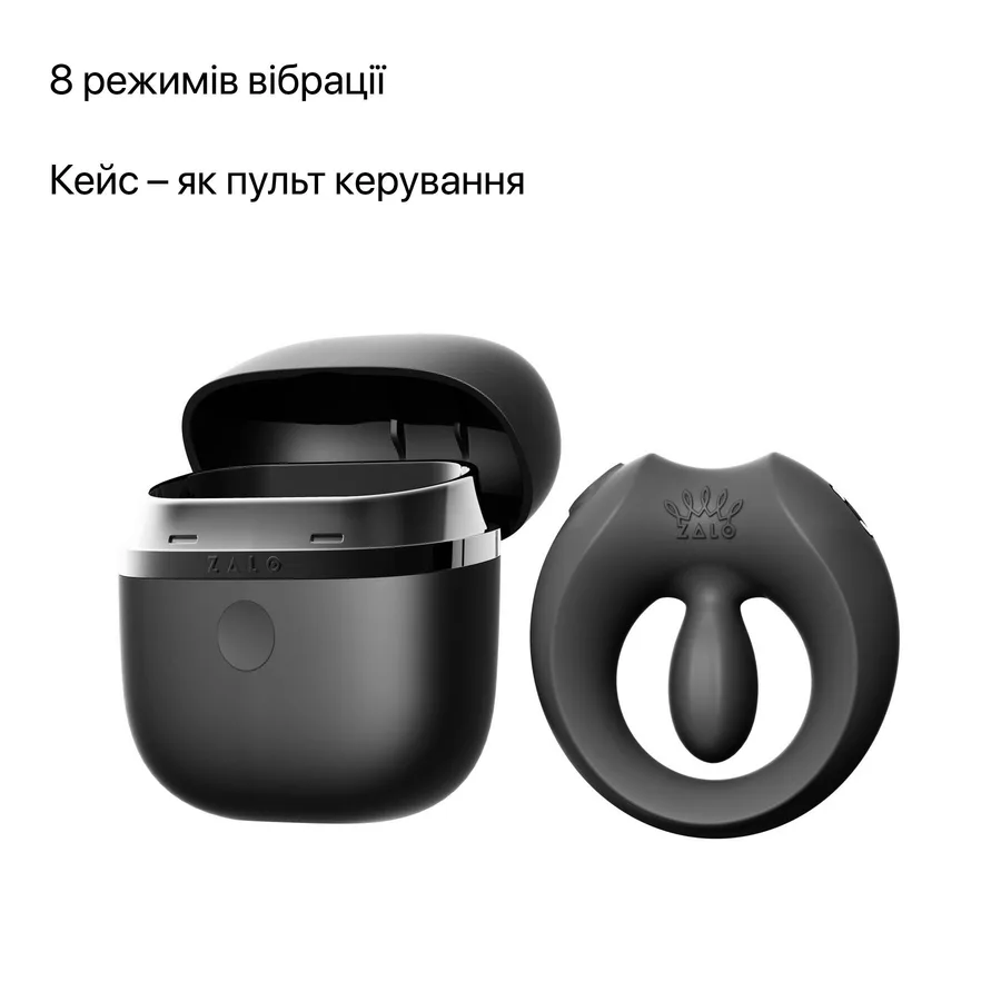 Ерекційне смарт-віброкільце Zalo Apis Obsidian Black, до 4 годин роботи, зарядний кейс
