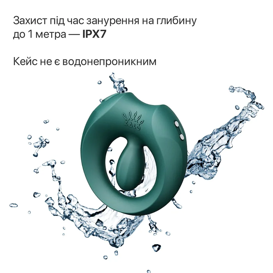 Эрекционное смарт-виброкольцо Zalo Apis Turquoise Green, до 4 часов работы, зарядный кейс