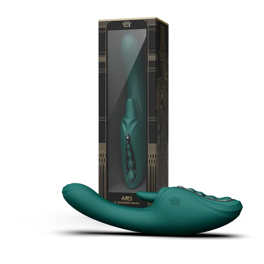 Смарт-вибратор Zalo Ares Turquoise Green, подогрев, 3 мотора, язычок для клитора, стимуляция точки G