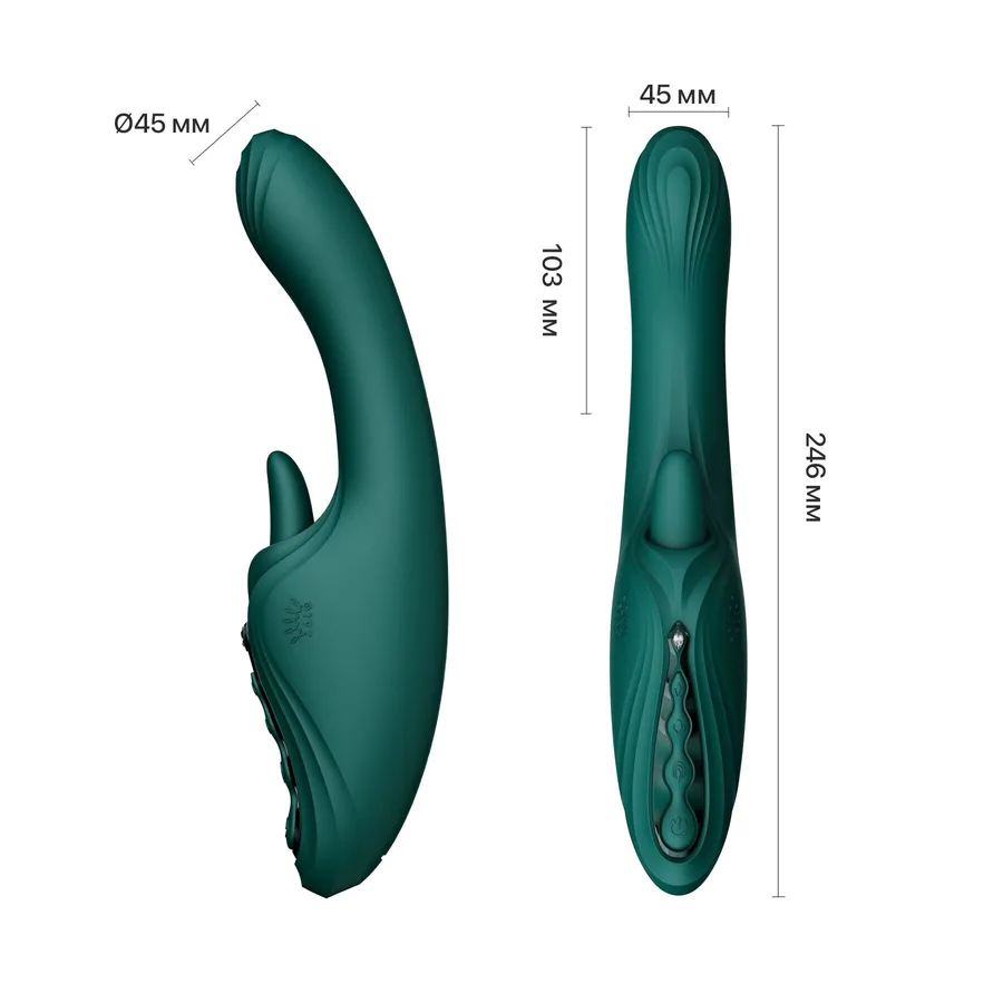 Смарт-вибратор Zalo Ares Turquoise Green, подогрев, 3 мотора, язычок для клитора, стимуляция точки G