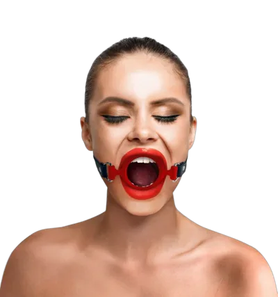 Кляп-розширювач силіконове кільце Art of Sex – Gag ring, червоний, натуральна шкіра