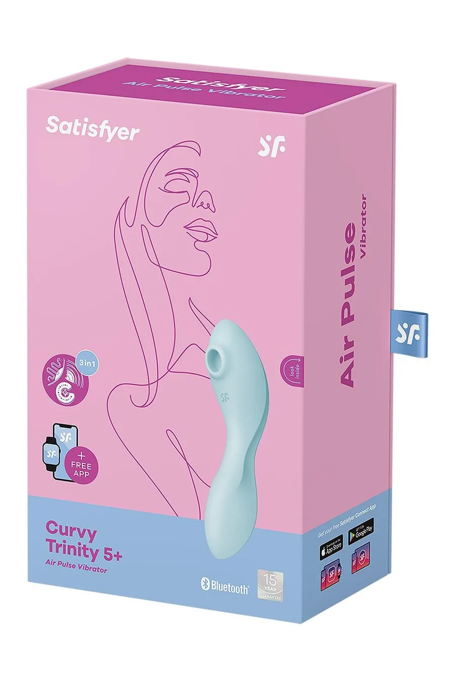 Вакуумный смарт-стимулятор с вибрацией Satisfyer Curvy Trinity 5 (Blue), управление со смартфона