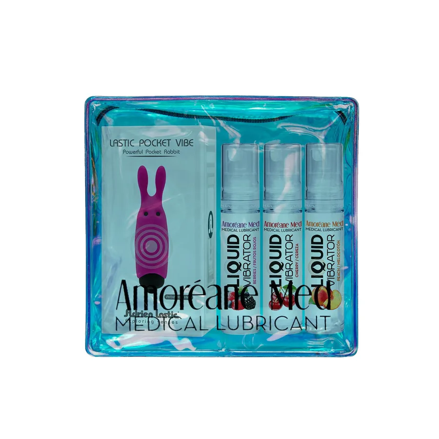 Набор из 3-х вкусов стимулирующего лубриканта Amoreane Med (3х10мл) и вибропули Adrien Lastic Pink