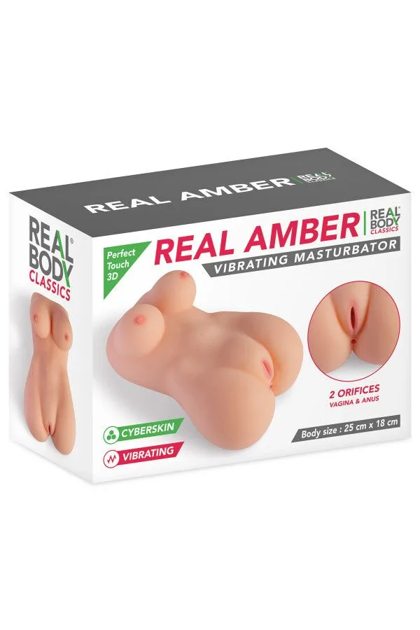 Мастурбатор мини-торс с вибрацией Real Body Real Amber, вагина и анус, 25х18см