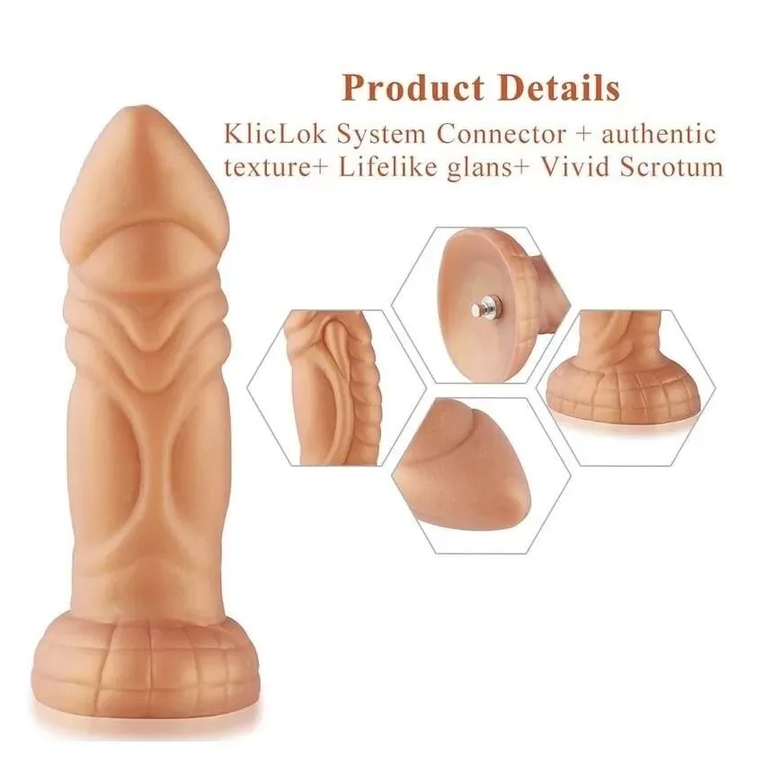 Фаллоимитатор для секс-машин Hismith Slightly Curved Silicone Dildo Monster Series, крепление KlicLok