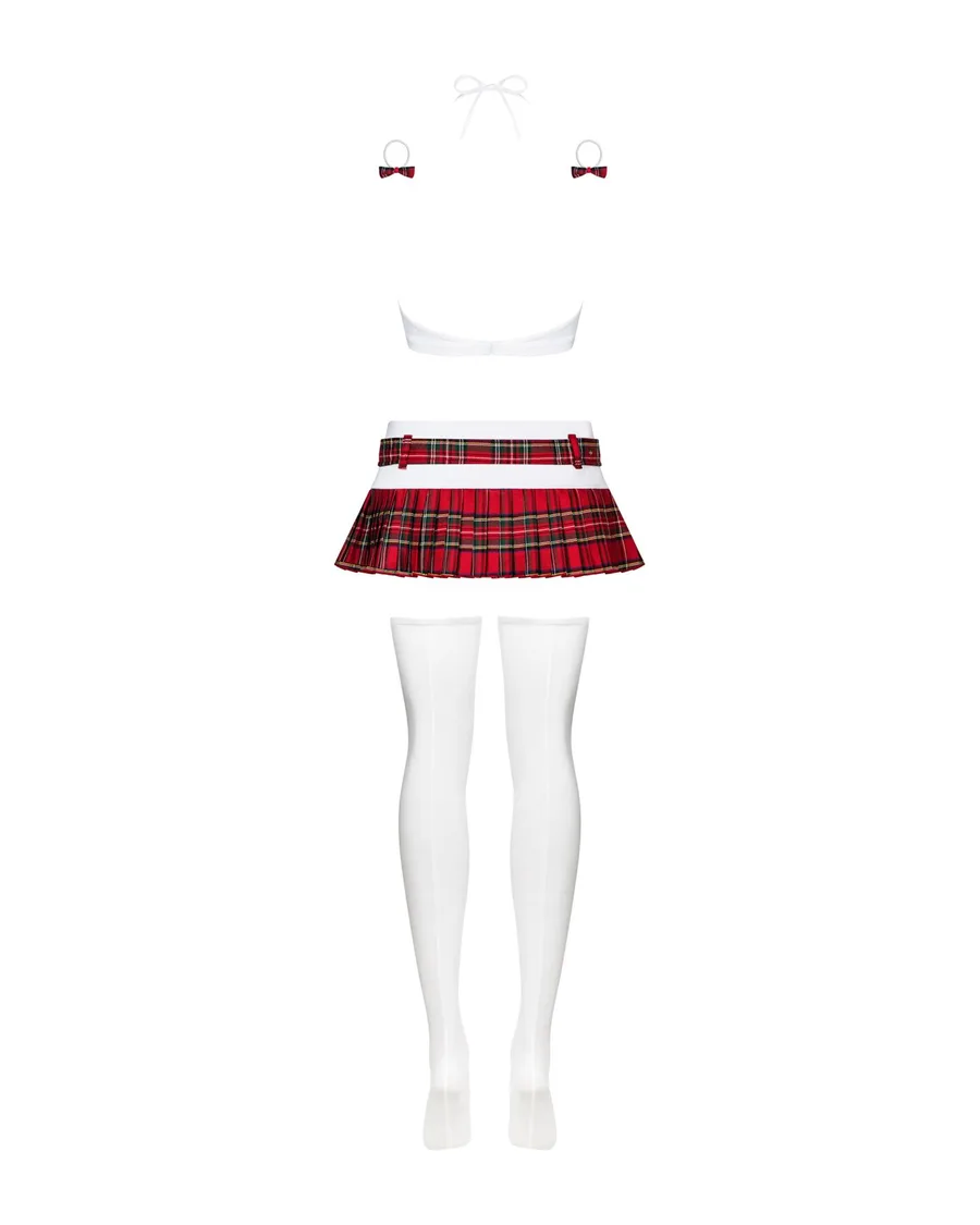 Еротичний костюм школярки з мініспідницею Obsessive Schooly 5pcs costume L/XL, біло-червоний, топ, с