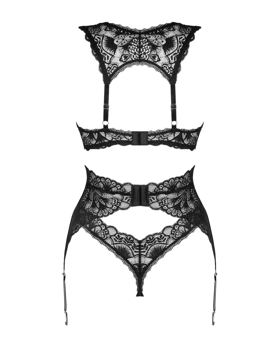 Комплект білизни Obsessive Donna Dream 3-pcs set XS/S Black, бюстгальтер, стрінги, пояс для панчіх