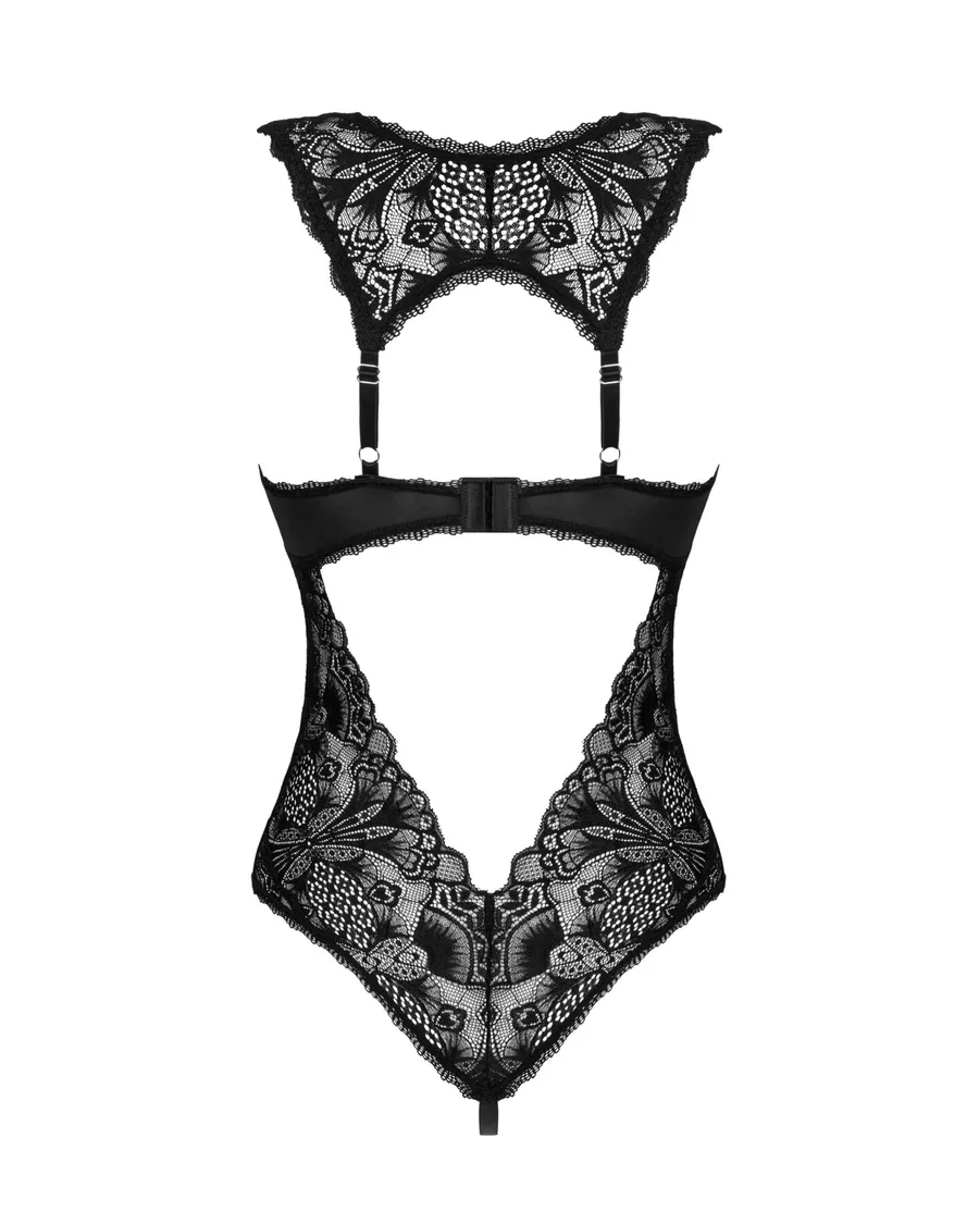 Мереживне боді Obsessive Donna Dream crotchless teddy XL/2XL Black, відкритий доступ