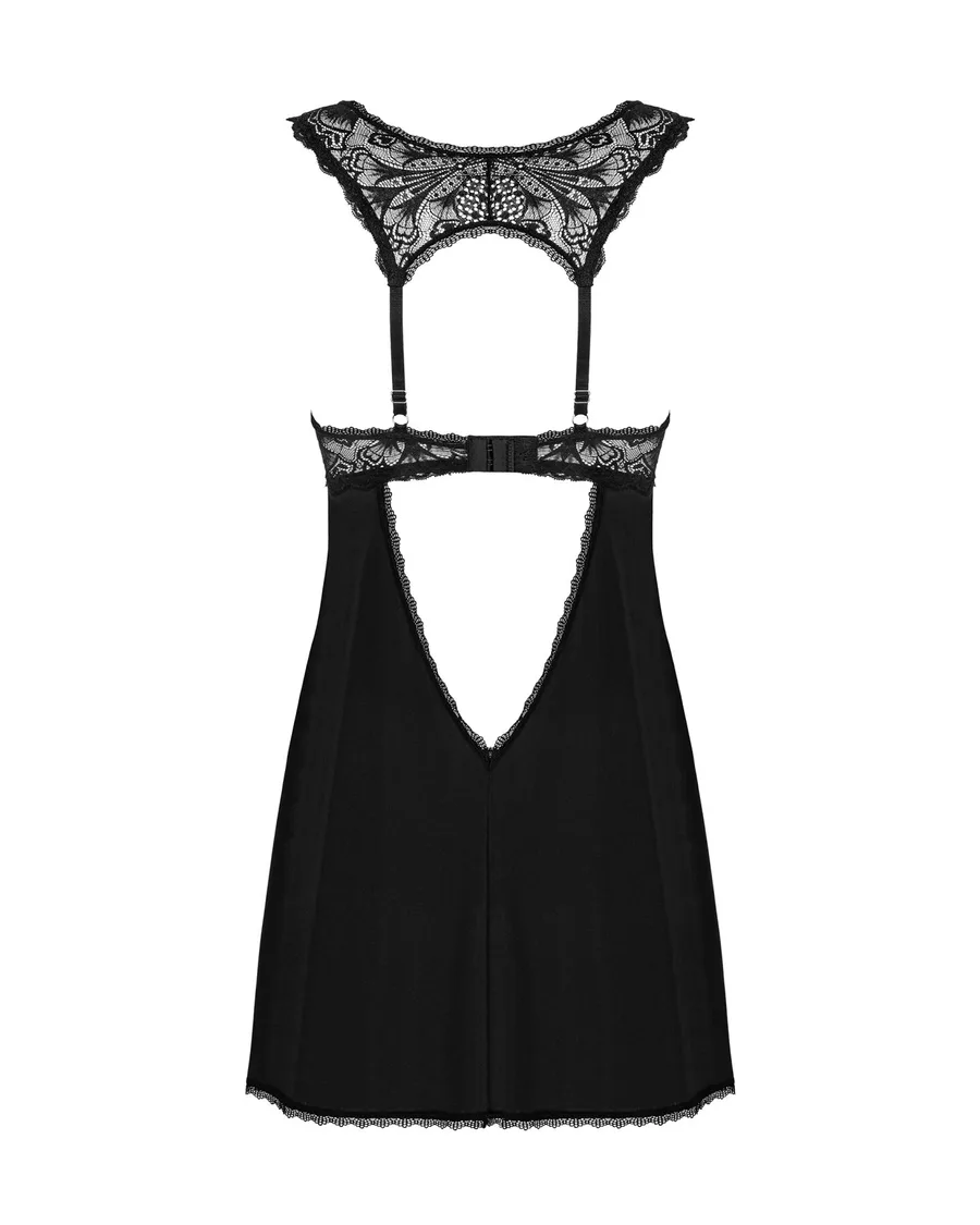 Сорочка бебі-дол з мереживом на грудях Obsessive Donna Dream babydoll XL/2XL Black, стрінги