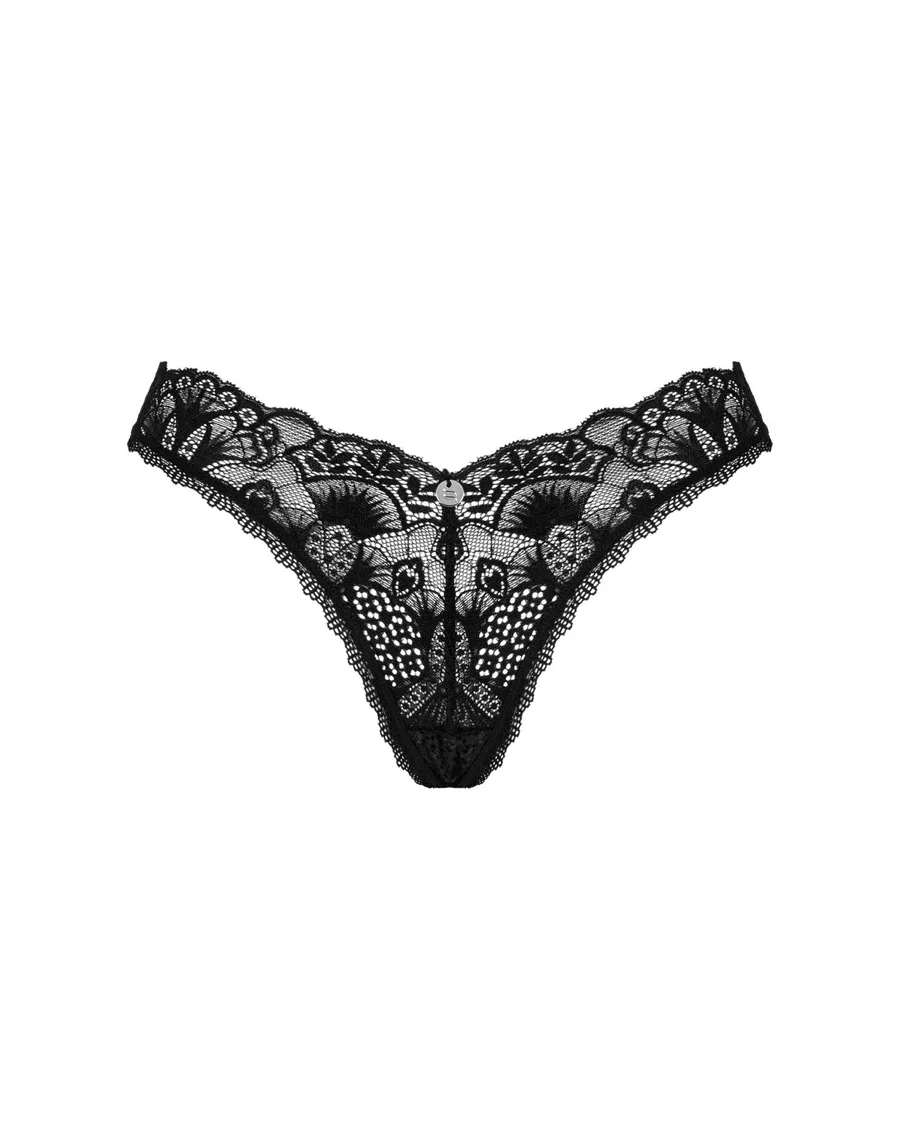 Мереживні стрінги Obsessive Donna Dream thong XL/2XL Black, низька посадка