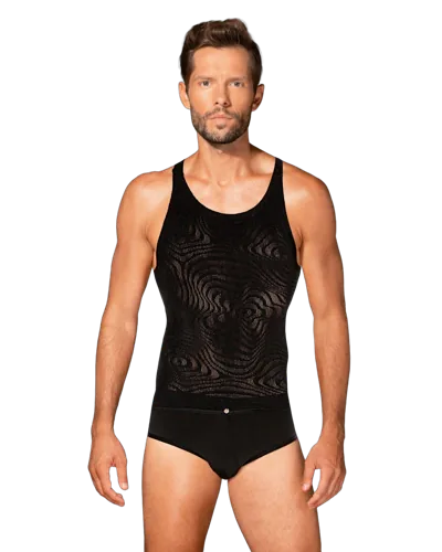 Чоловіча напівпрозора майка-борцовка з візерунком Obsessive T103 tank top S/M/L, чорна