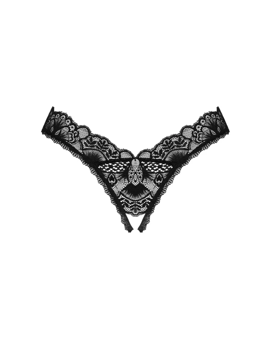 Мереживні стрінги Obsessive Donna Dream crotchless thong XS/S Black, відкритий доступ