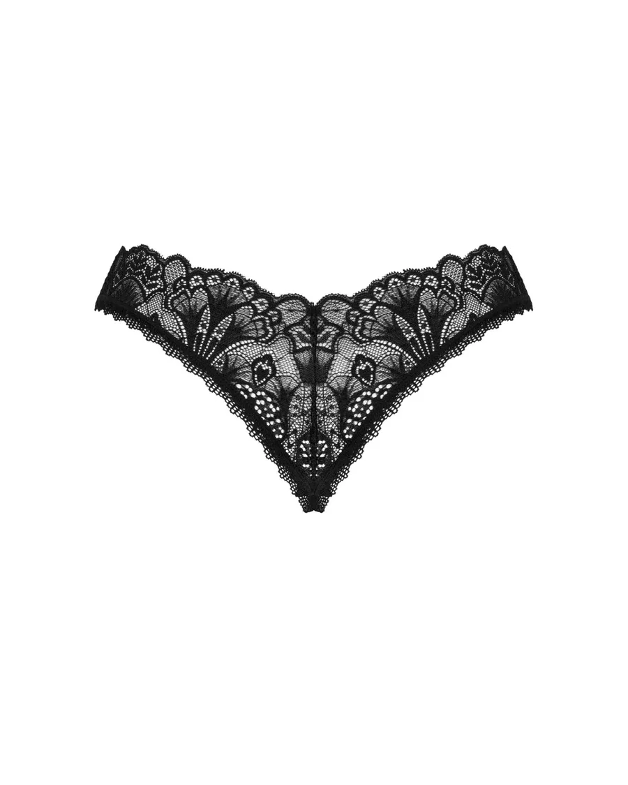 Мереживні стрінги Obsessive Donna Dream crotchless thong XS/S Black, відкритий доступ