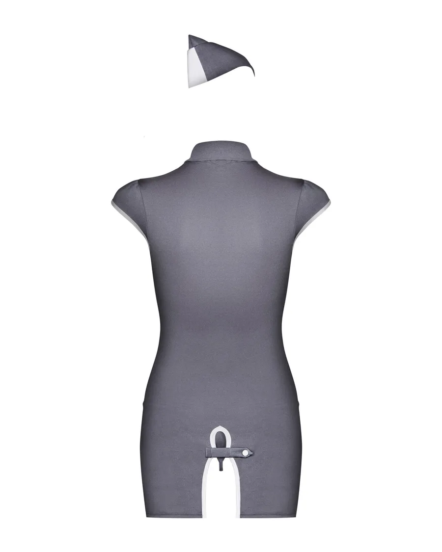 Еротичний костюм стюардеси Obsessive Stewardess 3 pcs grey S/M, сірий, сукня, стрінги, пілотка