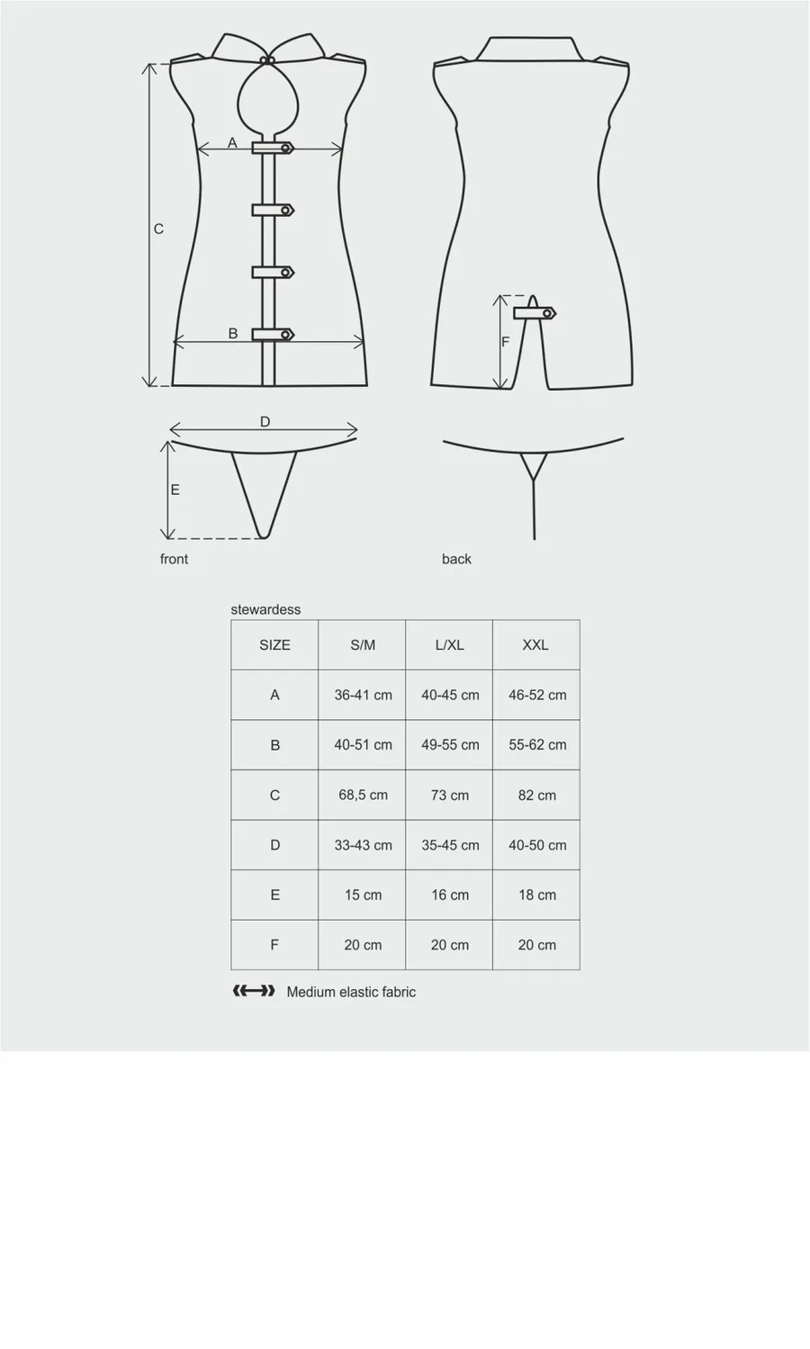 Еротичний костюм стюардеси Obsessive Stewardess 3 pcs grey S/M, сірий, сукня, стрінги, пілотка