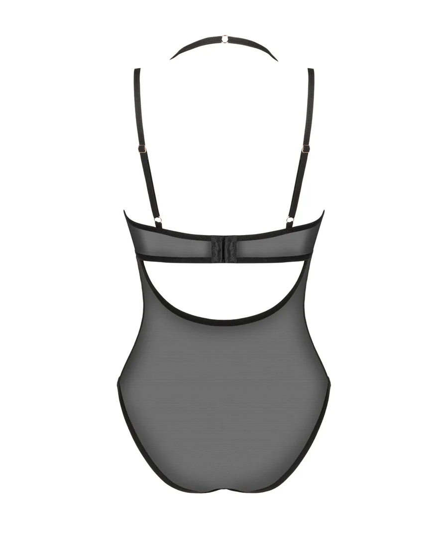 Прозрачное боди Obsessive Selinne teddy M/L Black, мелкая сетка, двойные бретели