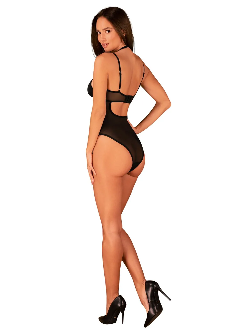 Прозоре боді Obsessive Selinne teddy XL/2XL Black, дрібна сітка, подвійні бретелі