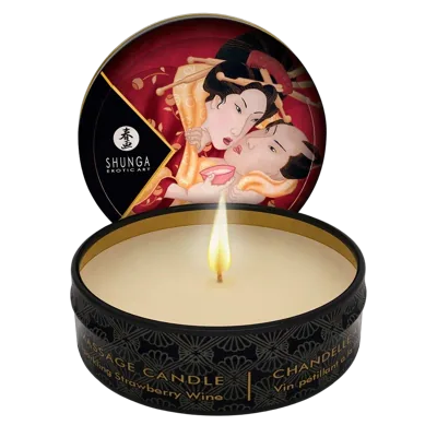 Массажная свеча Shunga Mini Massage Candle – Sparkling Strawberry Wine (30 мл) с афродизиаками