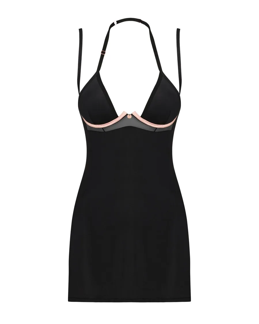 Сорочка Obsessive Selinne chemise & thong XS/S Black, стринги, двойные бретели