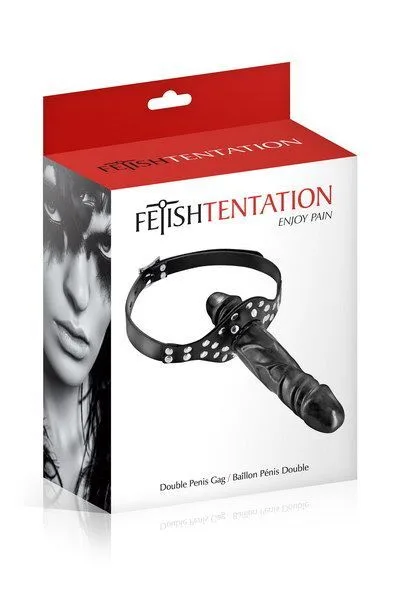 Кляп с двойным фаллоимитатором Fetish Tentation Double Penis Gag Black (мятая упаковка!!!)