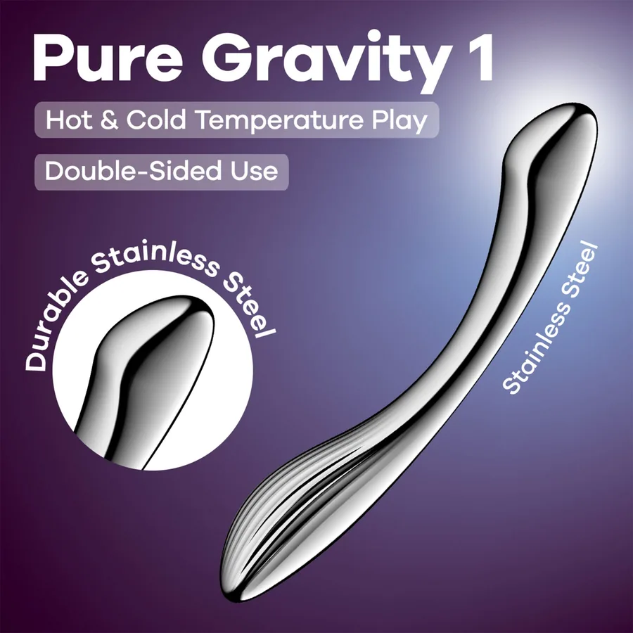 Металлический дилдо Satisfyer Pure Gravity 1, двусторонний, можно нагревать и охлаждать, 939 г