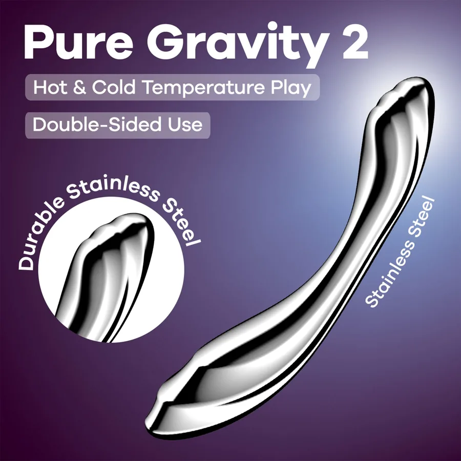 Металевий дилдо Satisfyer Pure Gravity 2, двосторонній, можна нагрівати й охолоджувати, дуже важкий