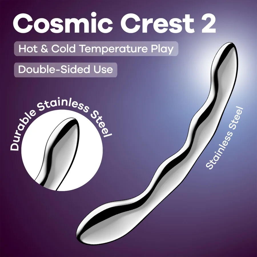 Металлический дилдо Satisfyer Cosmic Crest 2, двусторонний, можно нагревать и охлаждать