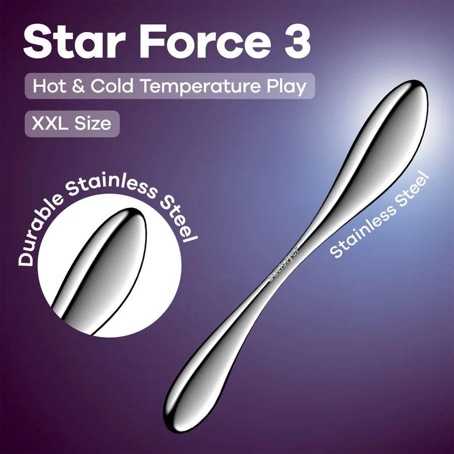 Металевий дилдо Satisfyer Star Force 3, двосторонній, можна нагрівати та охолоджувати, дуже важкий