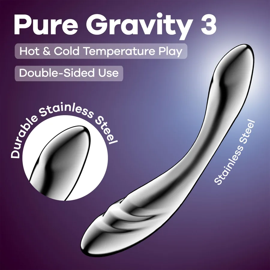 Металлический дилдо Satisfyer Pure Gravity 3, двусторонний, можно нагревать и охлаждать, очень тяжелый