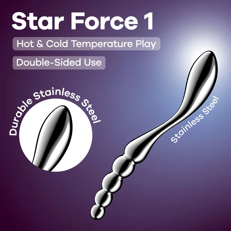 Металевий дилдо Satisfyer Star Force 1, двосторонній, можна нагрівати та охолоджувати