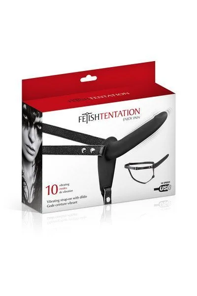 Страпон з вібрацією Fetish Tentation Vibrating Strap-On with Dildo Black (м'ята паковання!!!)