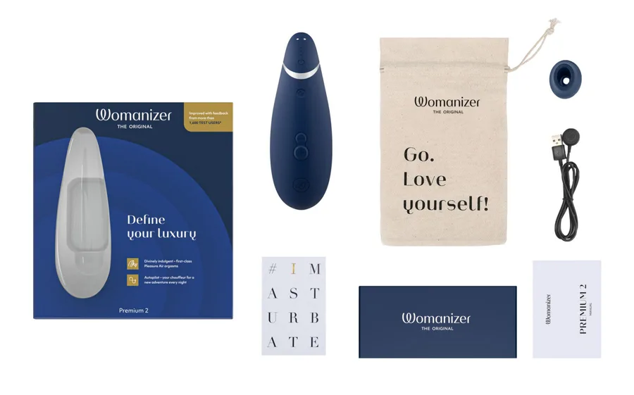 Вакуумный клиторальный стимулятор Womanizer Premium 2 - Blueberry, функции Autopilot и Smart Silence