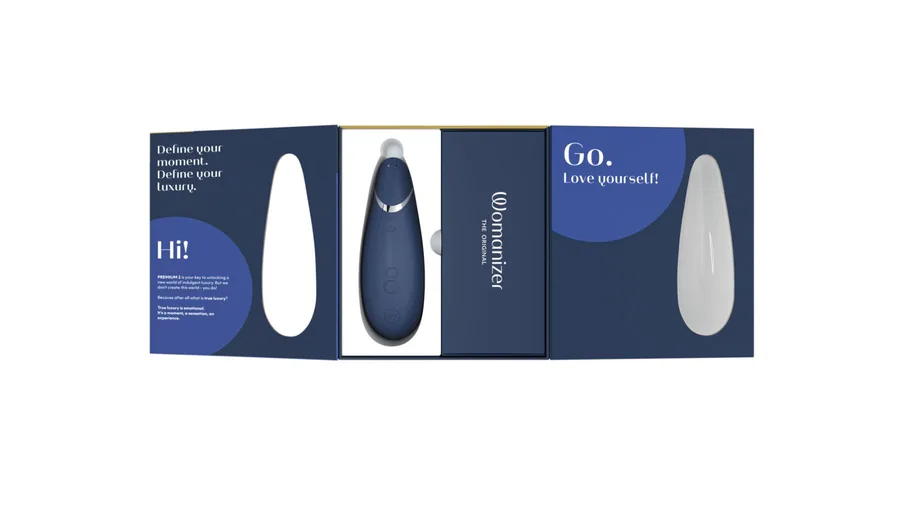 Вакуумный клиторальный стимулятор Womanizer Premium 2 - Blueberry, функции Autopilot и Smart Silence