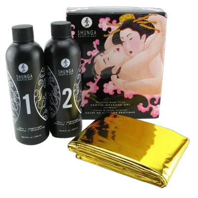 Гель для NURU-массажа Shunga Oriental Body-to-Body – Sparkling Strawberry Wine плюс простыня