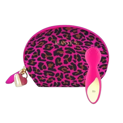 Мінівібромасажер Rianne S: Lovely Leopard Pink, 10 режимів роботи, косметичка-чохол, мед.силікон