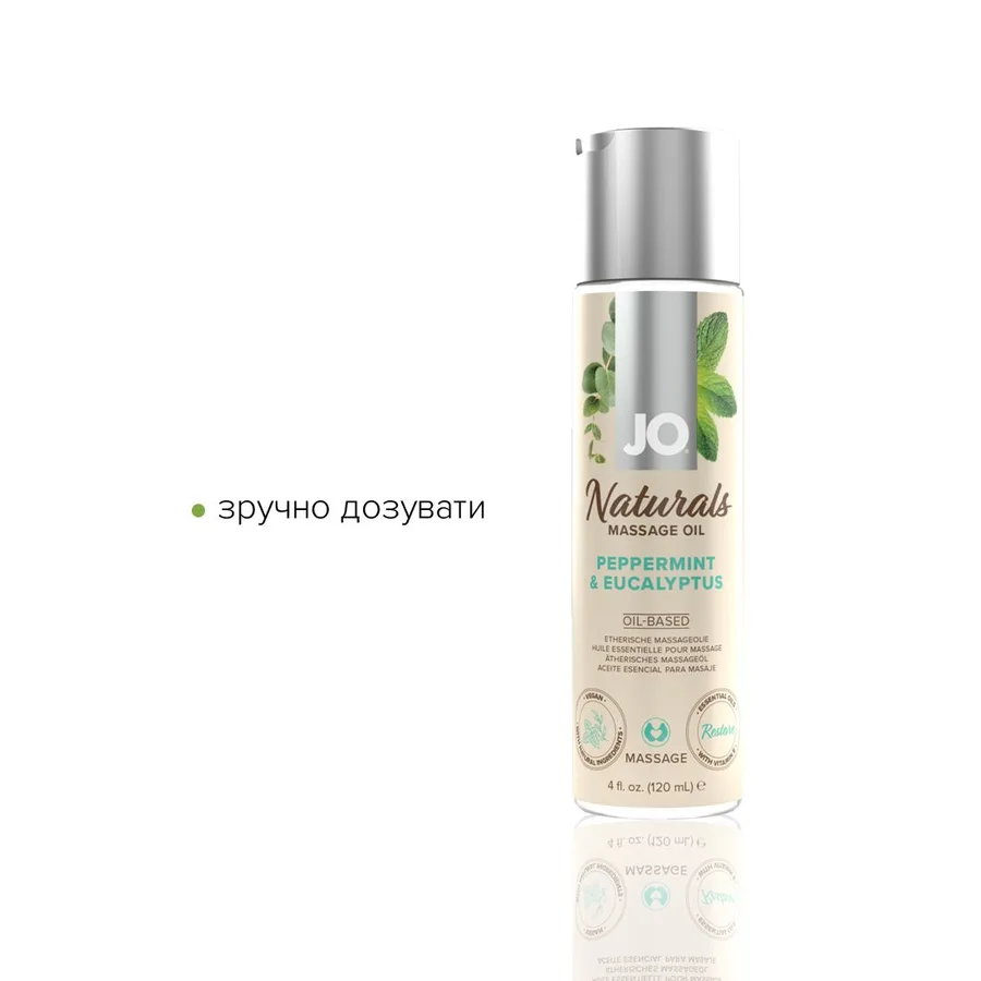 Массажное масло JO Naturals Massage Oil Peppermint & Eucalyptus с эфирными маслами (120 мл)