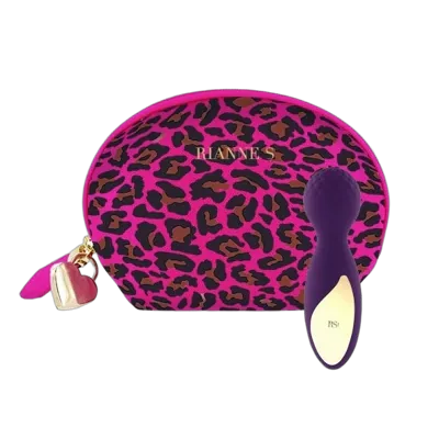 Мінівібромасажер Rianne S: Lovely Leopard Purple, 10 режимів роботи, косметичка-чохол, мед.силікон