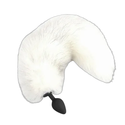 Силіконова анальна пробка з хвостом із натурального хутра Art of Sex size M White fox