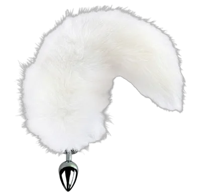 Металева анальна пробка з хвостом із натурального хутра Art of Sex size M White fox