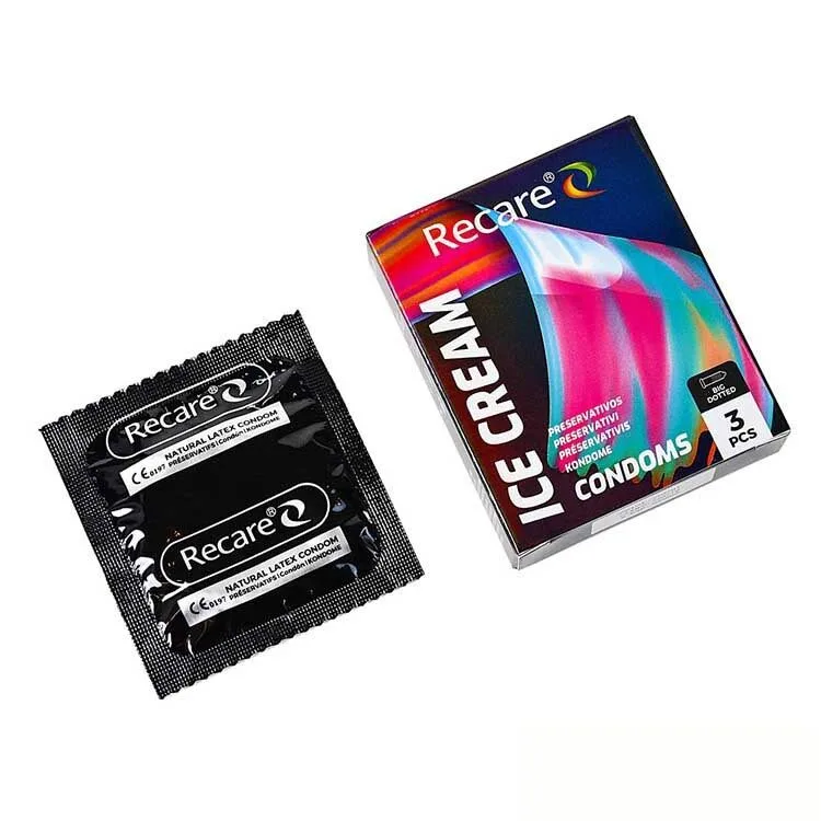 Презервативи Holographic Recare Ice Cream Big Dotted Condoms 3 шт, з пухирцями, аромат: морозиво