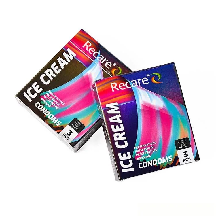 Презервативи Holographic Recare Ice Cream Big Dotted Condoms 3 шт, з пухирцями, аромат: морозиво