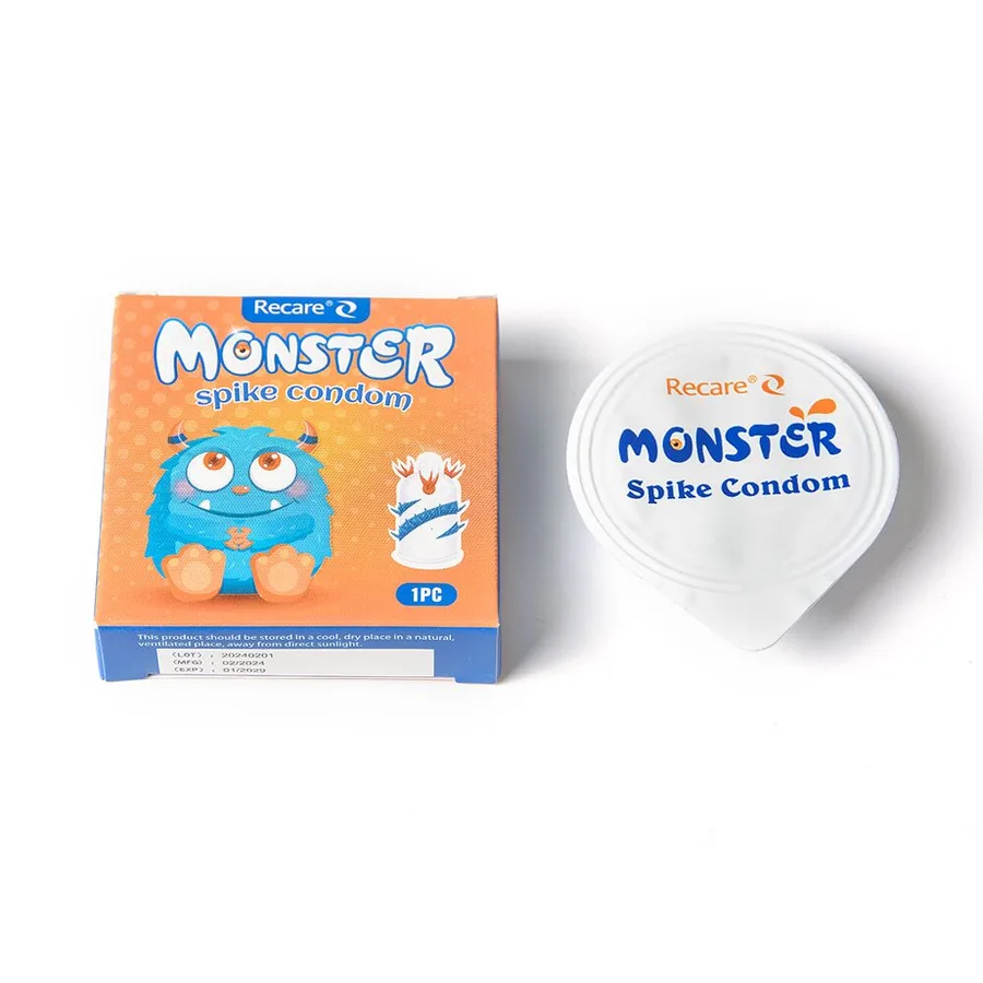 Насадка на член Recare Blue Monster Spike Condom (презерватив с усиками и спиралью шипов)