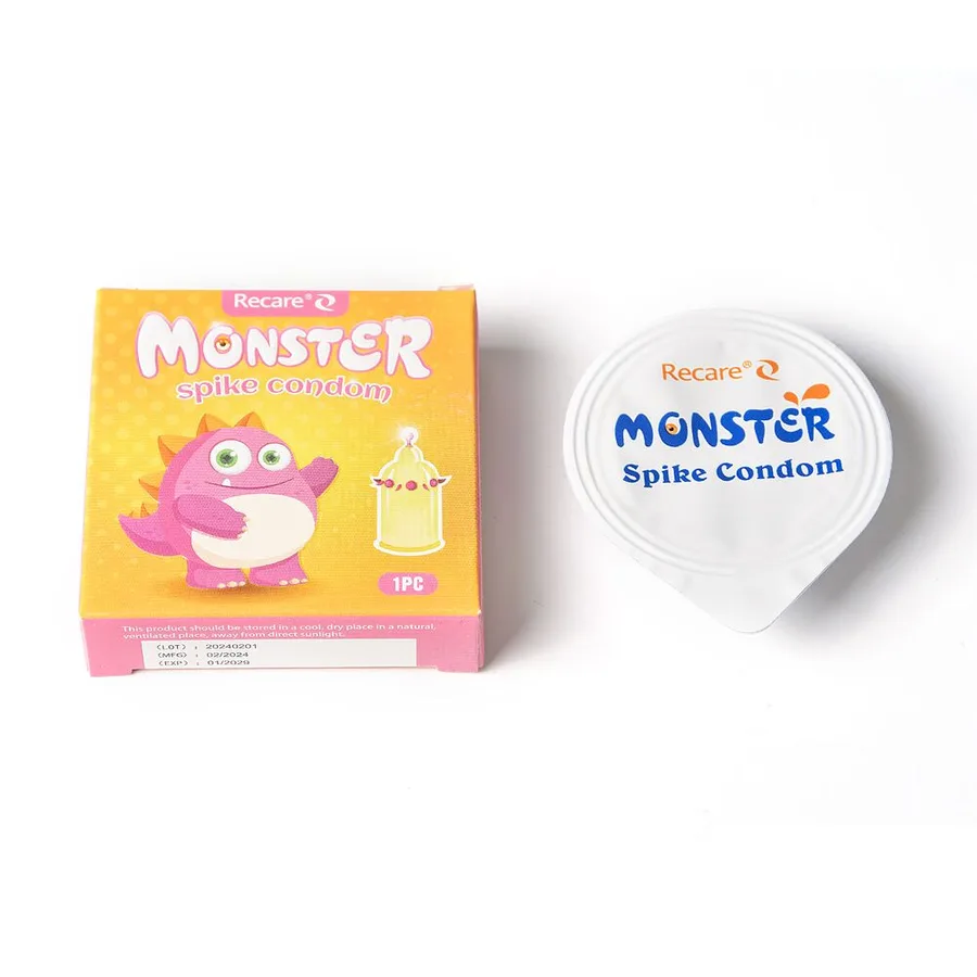 Насадка на член Recare Pink Monster Spike Condom (презерватив с шариками и усиками)
